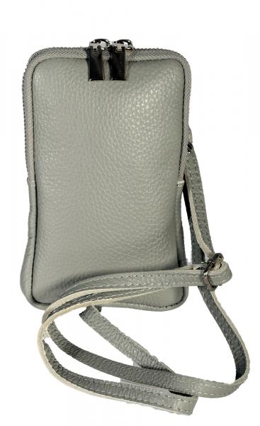 Handy Umhängetasche Schultertasche Leder Doppel Zipper Italy Grau