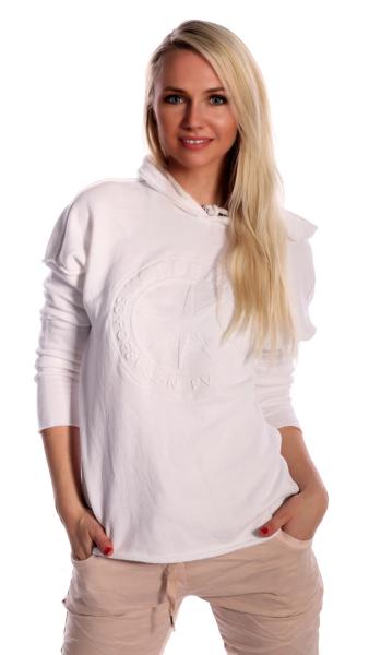 Hoodie Sweatshirt Used Look Frühlings Pastellfarben Weiss