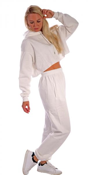 Jogging Set Fitness Dress Homeoffice Outfit Unifarben mit kurzem Kapuzenpullover Weiß