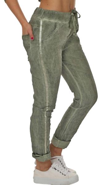 Jogpants im stylischen Used Look mit Streifen an der Seite Olivegrün