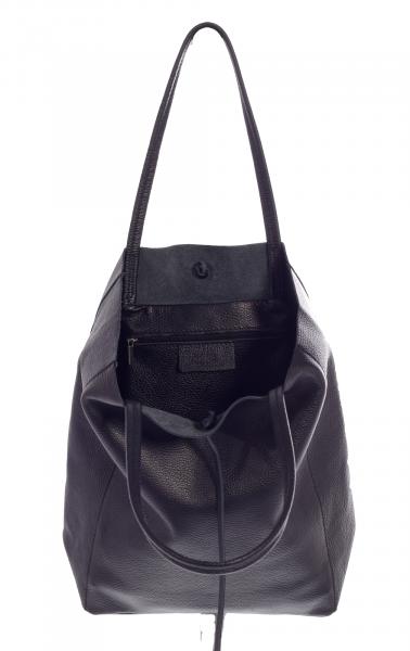 Shopper Henkeltasche mit großer Innentasche aus weichem Leder Schwarz