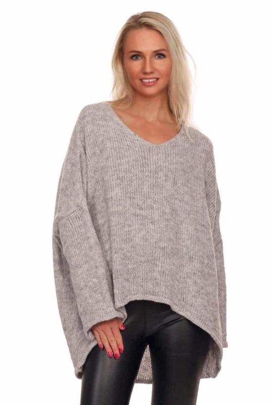 Pullover langarm mit V-Ausschnitt im angesagten Oversize Look Hellgrau
