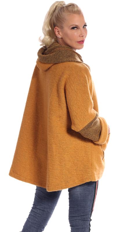 Jacke Big Zipper mit Kapuze Tone in Tone Colour Einheitsgröße: 36 - 42 Senfgelb