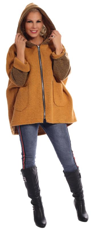 Jacke Big Zipper mit Kapuze Tone in Tone Colour Einheitsgröße: 36 - 42 Senfgelb