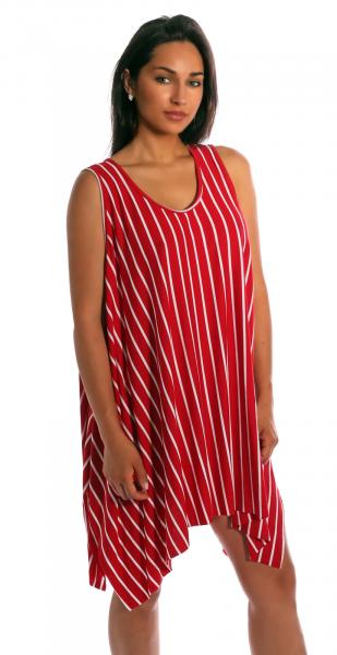Tunika Minikleid asymmetrisch im Streifen-Design Rot-Weiß
