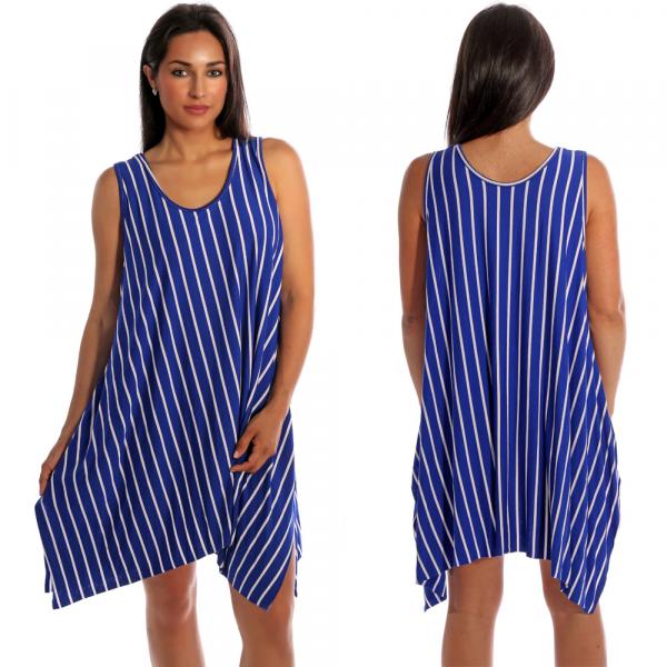 Tunika Minikleid asymmetrisch im Streifen-Design Royalblau-Weiß