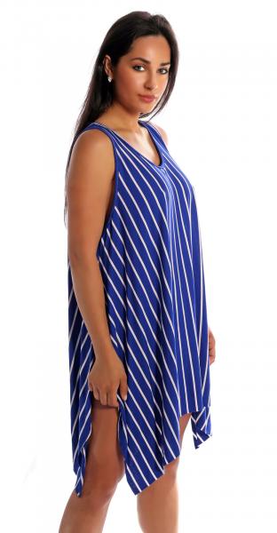 Tunika Minikleid asymmetrisch im Streifen-Design Royalblau-Weiß
