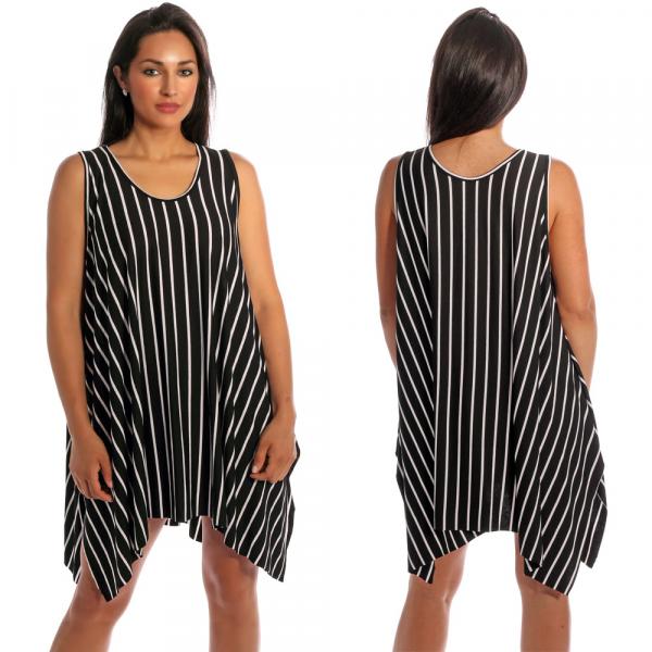 Tunika Minikleid asymmetrisch im Streifen-Design Schwarz-Weiß