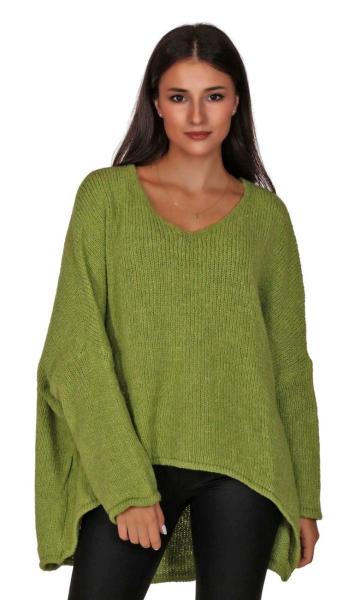 Trendfarbe Apfelgrün Pullover V -Ausschnitt Langarm