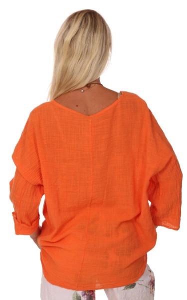 Tunika Bluse Krempelarme Bella Italiana unifarben mit Modeschmuckkette Orange