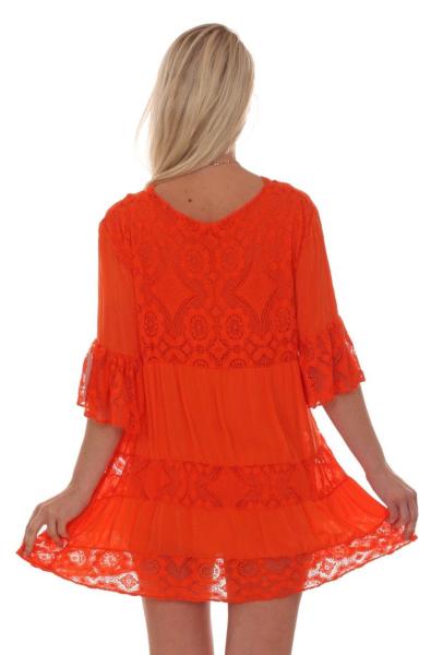 Tunikakleid Sommerkleid romantische Häkelspitzendetails Orange