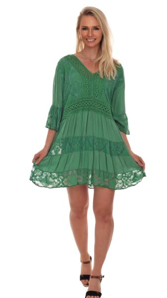 Tunikakleid Sommerkleid romantische Häkelspitzendetails Grün