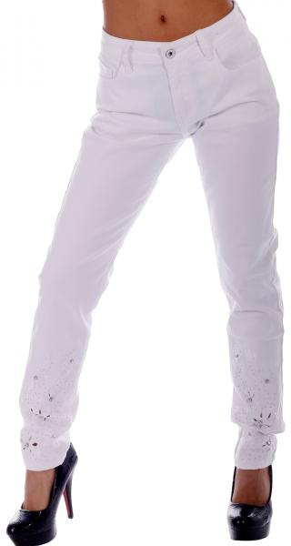 Jeans in schönen Vintage Farben mit Stickerei- und Bling Applikationen Weiß