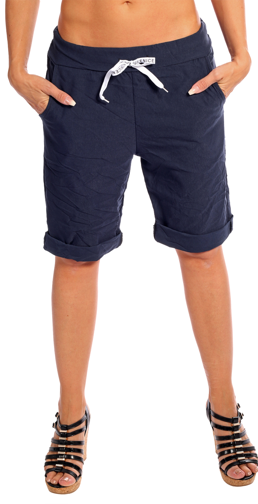 Bermuda Unifarben im Cropped Style mit Tunnelzugschnürung One Size