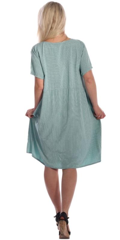 Kleid, Sommerkleid Kurzarm gestreift mit Modeschmuckkette Grün