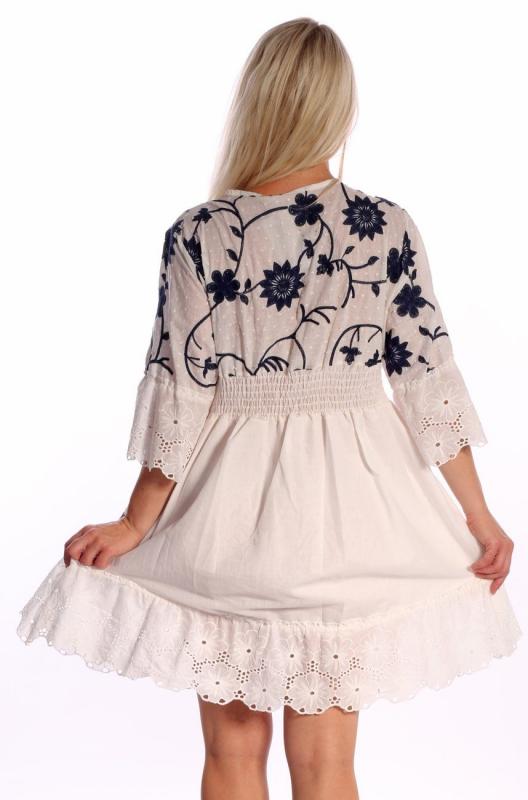 Tunika Mini Kleid mit vielen Details, Muscheln, Zierperlen und Häkelspitzendetails One size 36 - 40