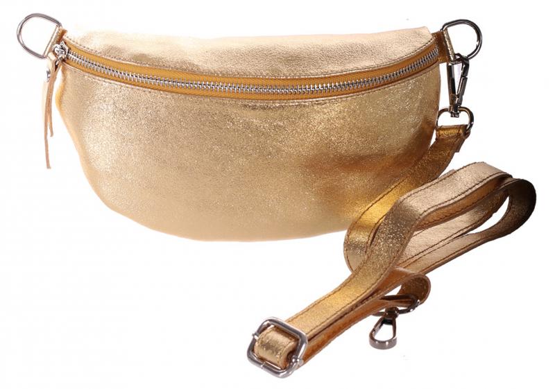 Cross Body Bag Gürteltasche Italy Bauchtasche Leder für Reise City Freizeit Goldfarben