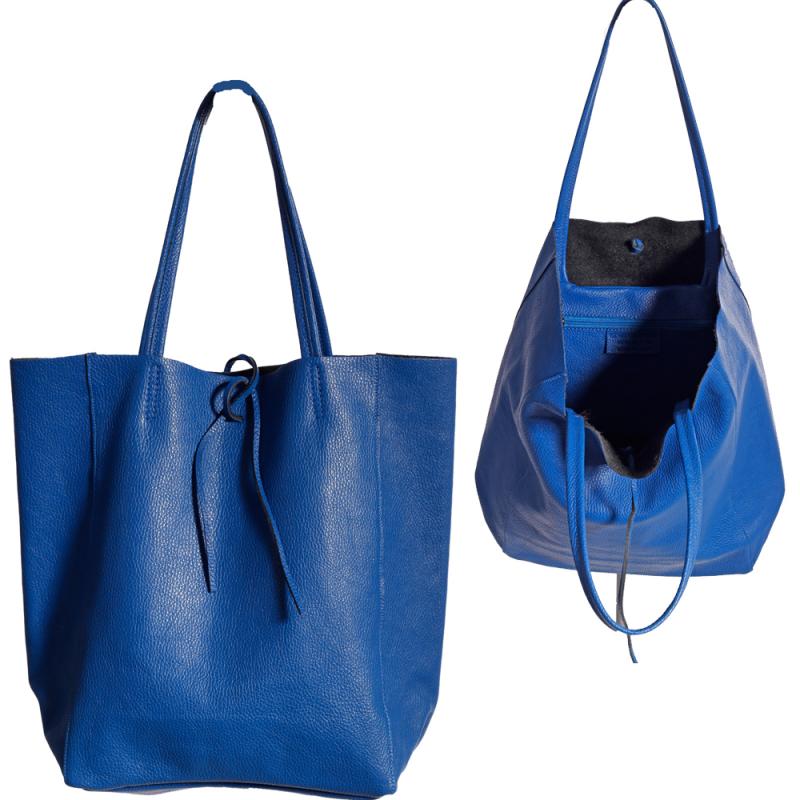 Shopper Henkeltasche mit großer Innentasche aus weichem Leder Royalblau