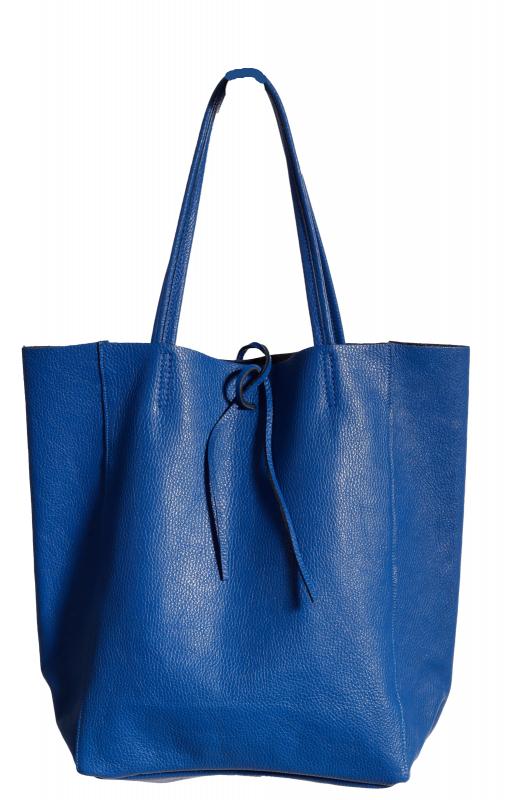 Shopper Henkeltasche mit großer Innentasche aus weichem Leder Royalblau