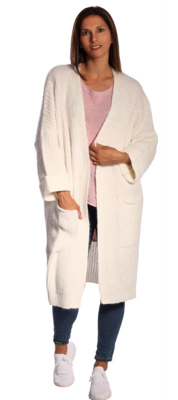 Cardigan Maxi, Strickjacke mit großen Taschen unifarben im Oversize Look Weiss