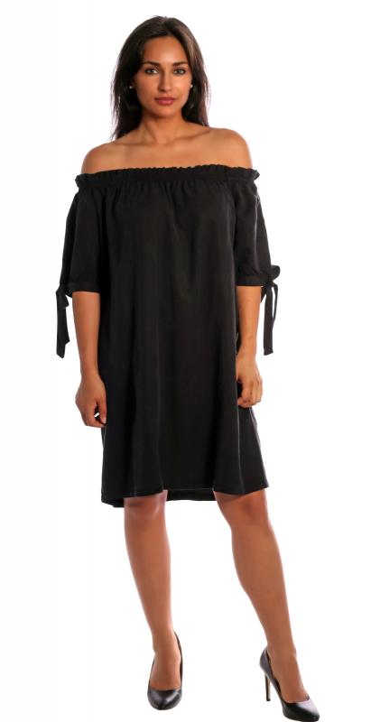 Kleid im Carmenstil mit Schleifen am Arm zum Binden Schwarz