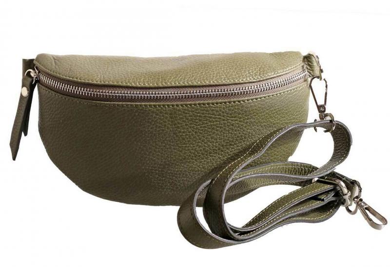 Cross Body Bag Gürteltasche Bauchtasche Leder für Reise City Freizeit Olivegrün