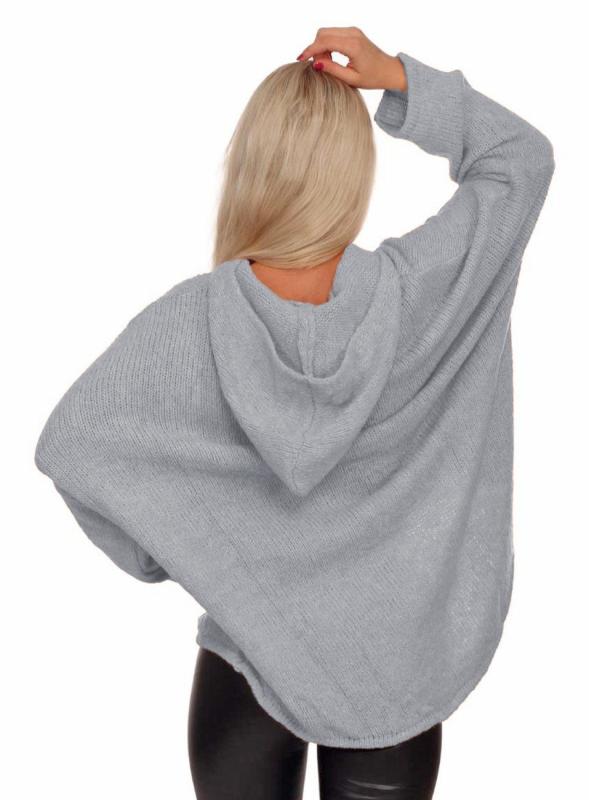 Hoodie Strickpullover asymmetrischer Schnitt im Oversize Look Hellgrau