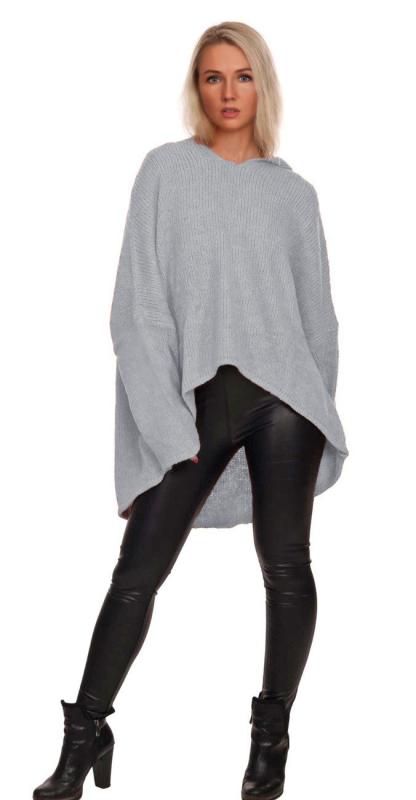 Hoodie Strickpullover asymmetrischer Schnitt im Oversize Look Hellgrau