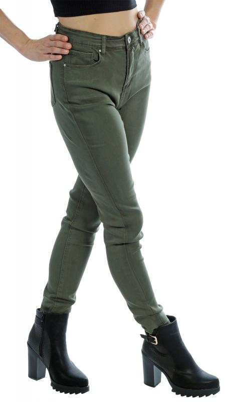 Jeans Hose High Waist Unifarben im 5 - Pocket Style auch in großen Größen Olivegrün