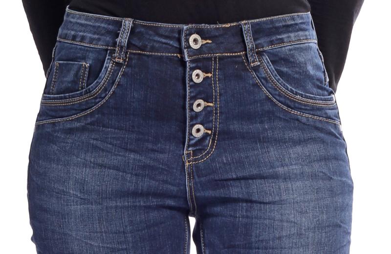 KAROSTAR Baggy Damen Jeans 4 Button Style Dunkelblau 5-Pocket Style Gr. 38 - 48
