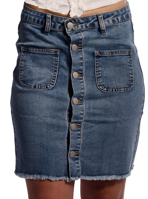 Jeans Rock Mini Skirt stylish angesagter Button Pocket Look