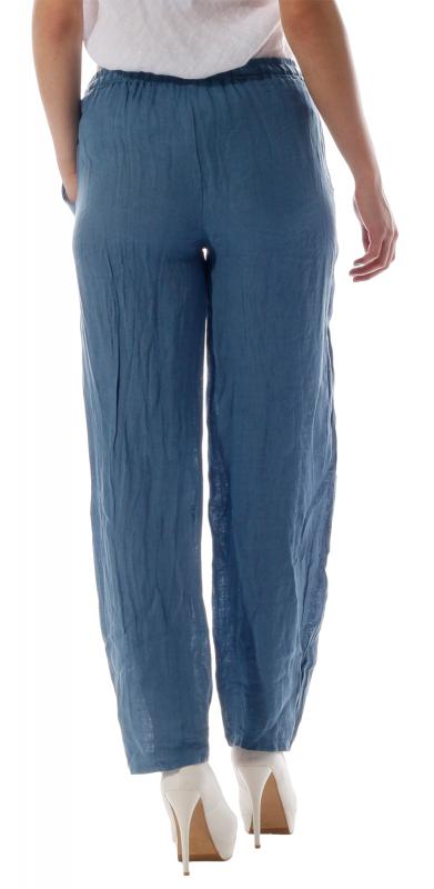 Leinen Hose Unifarben mit Gummibund Tunnelzug-Schnürung Jeans Blau