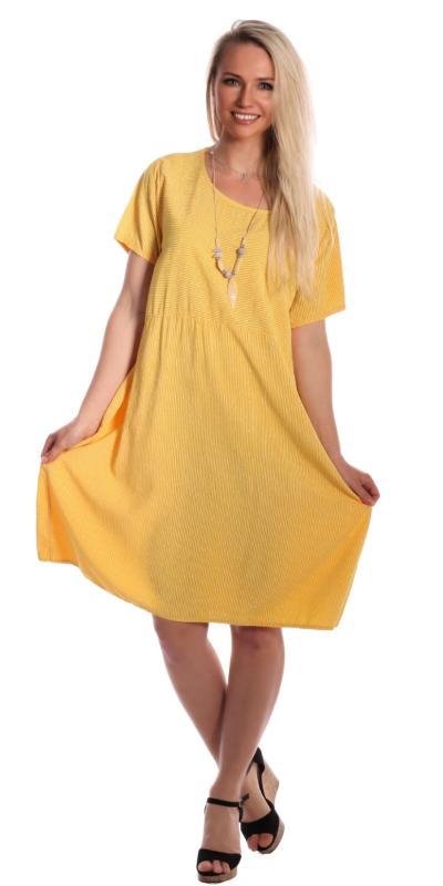 Kleid, Sommerkleid Kurzarm gestreift mit Modeschmuckkette Gelb