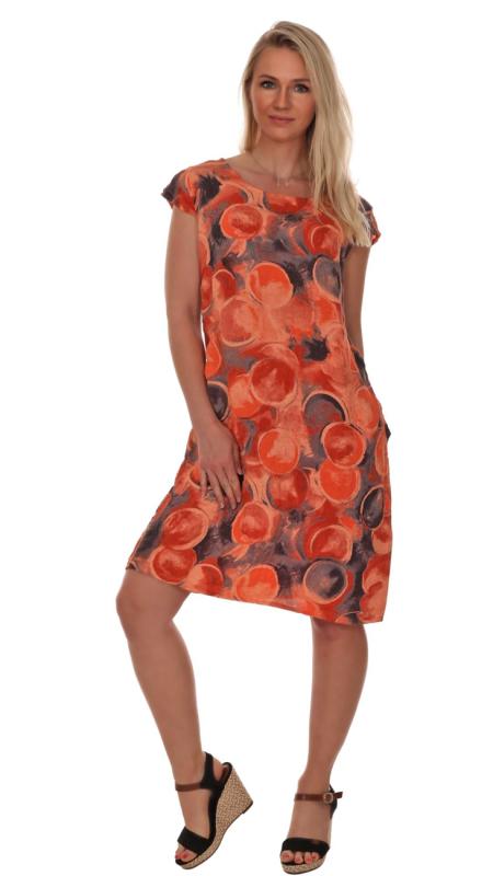 Leinenkleid Sommerkleid A-​Linie Bella Rotonda Druck Kurzarm Orange