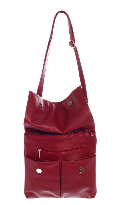 Schultertasche Damen Umhängetasche Leder mittlere Größe mit vielen Details Rot