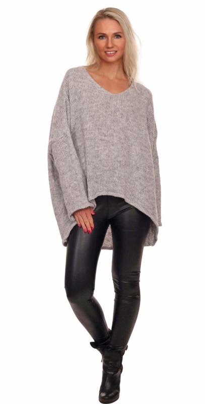 Pullover langarm mit V-Ausschnitt im angesagten Oversize Look Hellgrau
