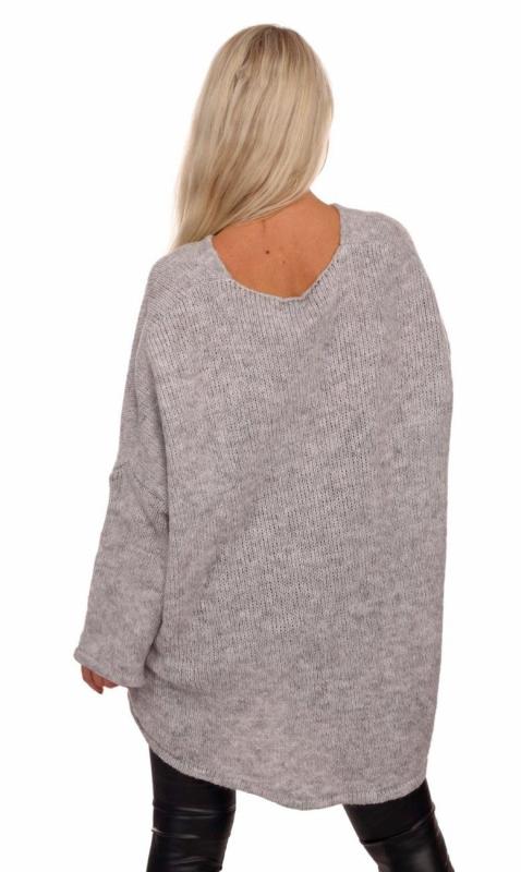 Pullover langarm mit V-Ausschnitt im angesagten Oversize Look Hellgrau