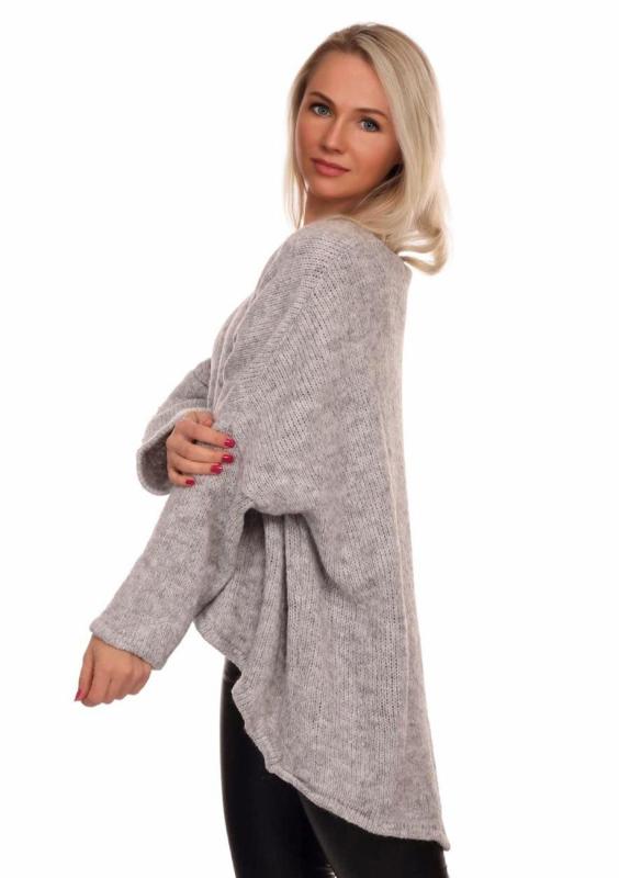 Pullover langarm mit V-Ausschnitt im angesagten Oversize Look Hellgrau