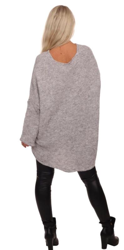 Pullover langarm mit V-Ausschnitt im angesagten Oversize Look Hellgrau