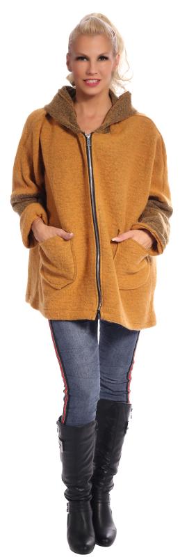 Jacke Big Zipper mit Kapuze Tone in Tone Colour Einheitsgröße: 36 - 42 Senfgelb