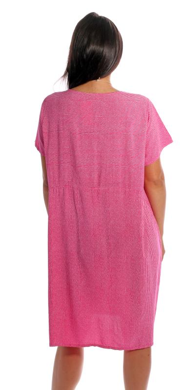 Kleid, Sommerkleid Kurzarm gestreift mit Modeschmuckkette Pink