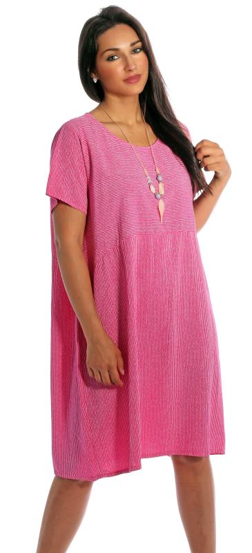 Kleid, Sommerkleid Kurzarm gestreift mit Modeschmuckkette Pink