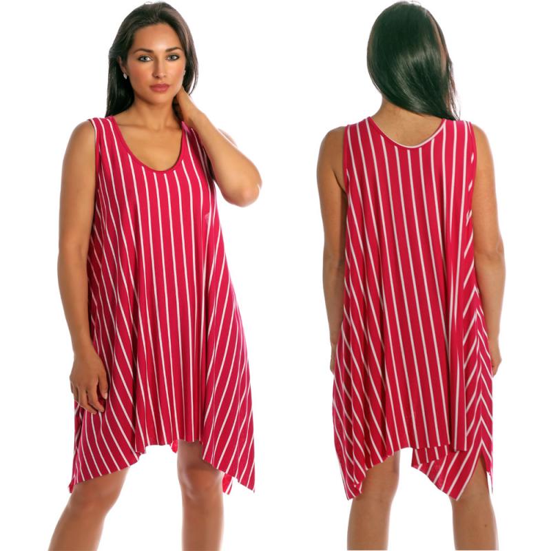 Tunika Minikleid asymmetrisch im Streifen-Design Pink-Weiß