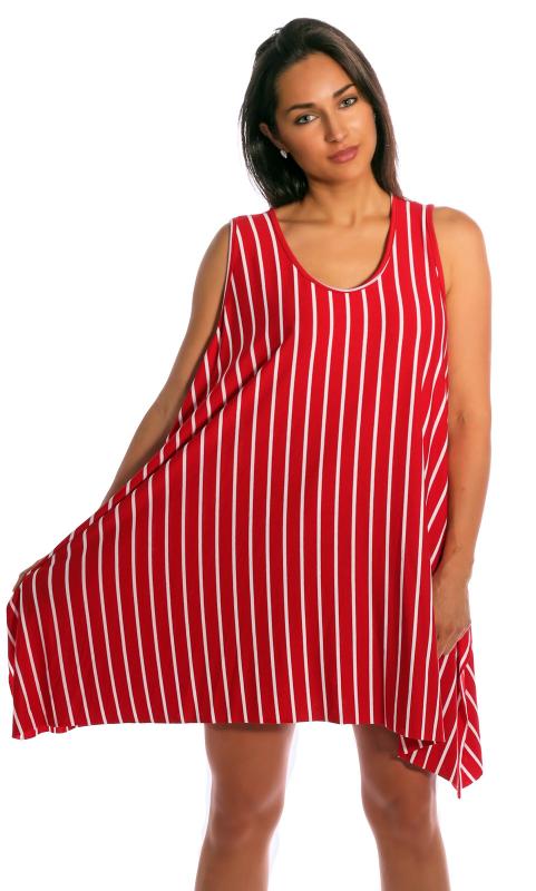 Tunika Minikleid asymmetrisch im Streifen-Design Rot-Weiß