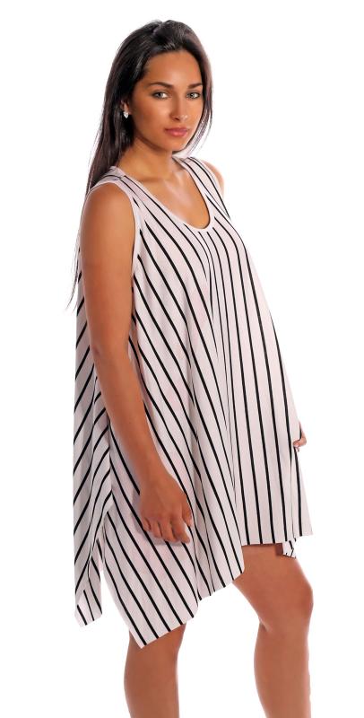 Tunika Minikleid asymmetrisch im Streifen-Design Weiß-Schwarz