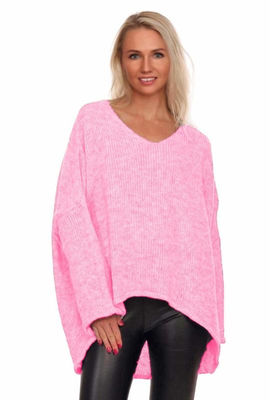 Pullover langarm mit V-Ausschnitt im angesagten Oversize Look Rosa