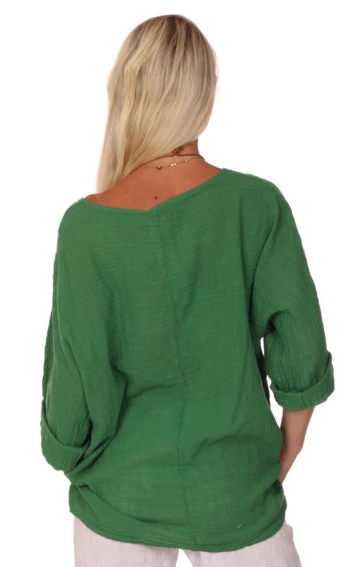 Tunika Bluse Krempelarme Bella Italiana unifarben mit Modeschmuckkette Grün