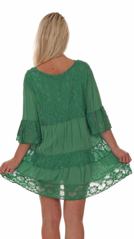 Tunikakleid Sommerkleid romantische Häkelspitzendetails Grün