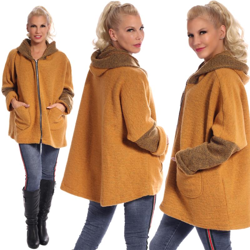 Jacke Big Zipper mit Kapuze Tone in Tone Colour Einheitsgröße: 36 - 42 Senfgelb