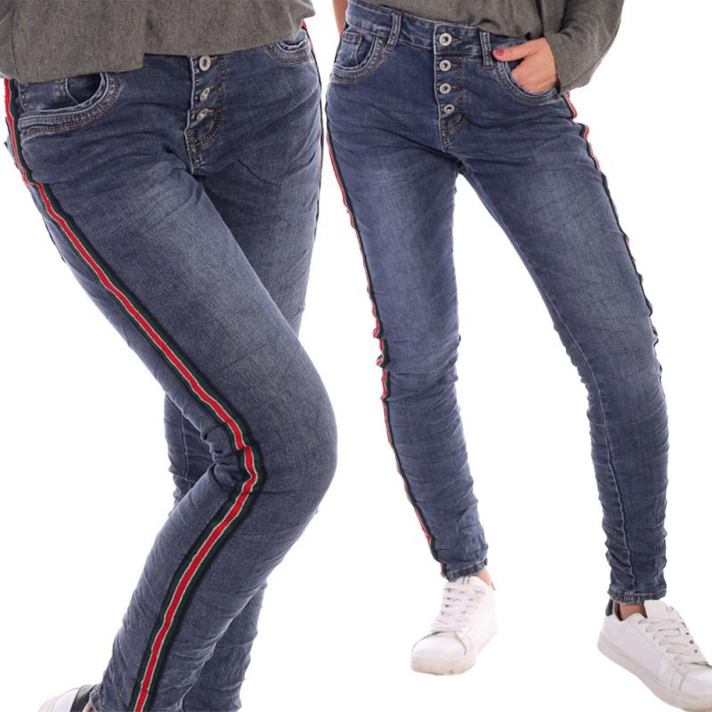 Jeans Baggy-​ Boyfriend Style im 5 - Pocket Look Streifen Größe 34 - 42 Jeansblau